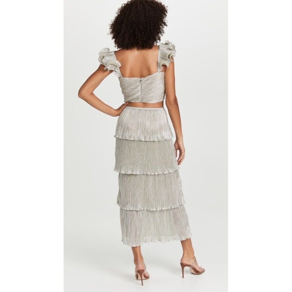 SAYLOR Gianna Skirt Platinum Silver Metallic Tiered - Picture 6 of 7